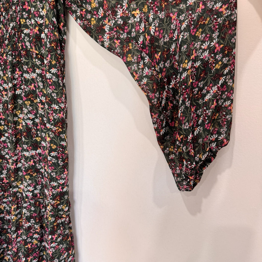 Draper James RSVP XL Dress Floral Smocked Metallic Tiered Long Sleeve Chiffon