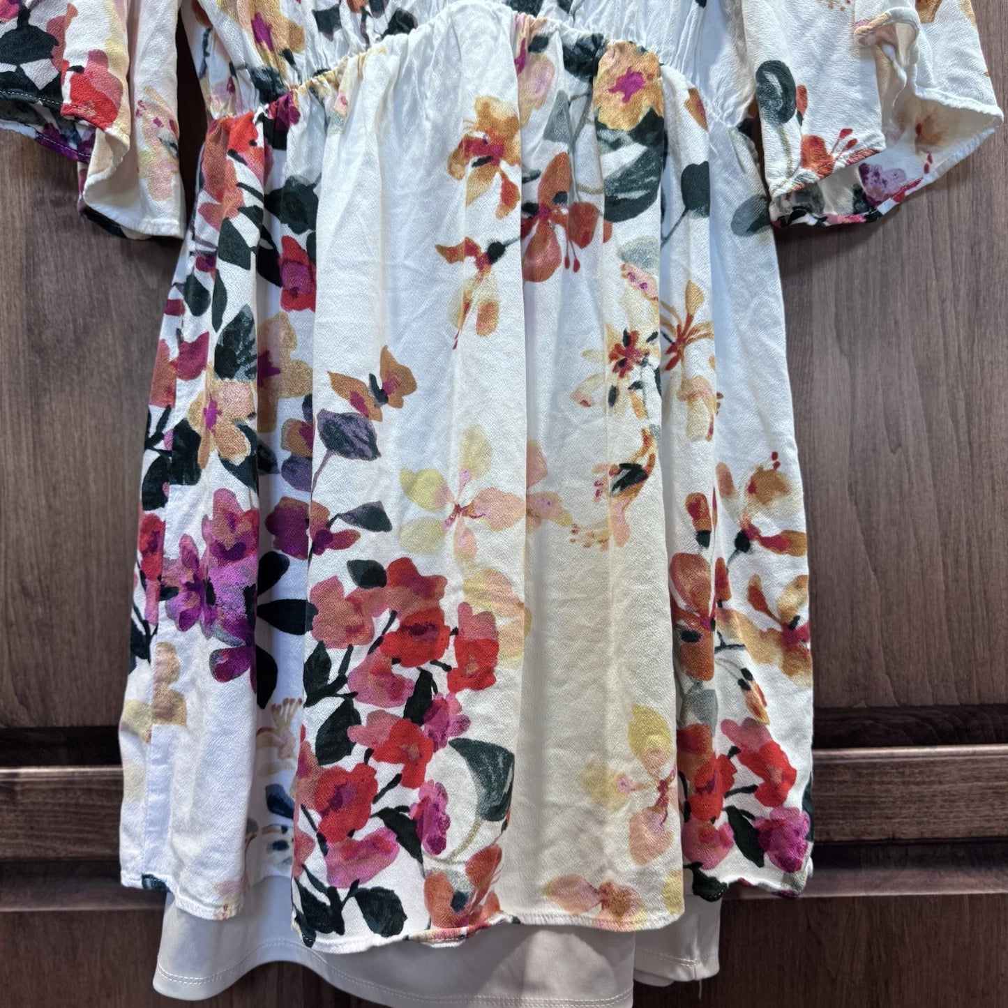 Lovestitch Women’s Floral Empire Waist Tunic Top Size Small White Multi 