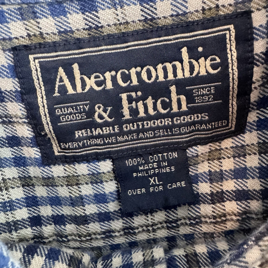 Abercrombie & Fitch XL Plaid Button Up Shirt Blue Beige Cotton Flannel