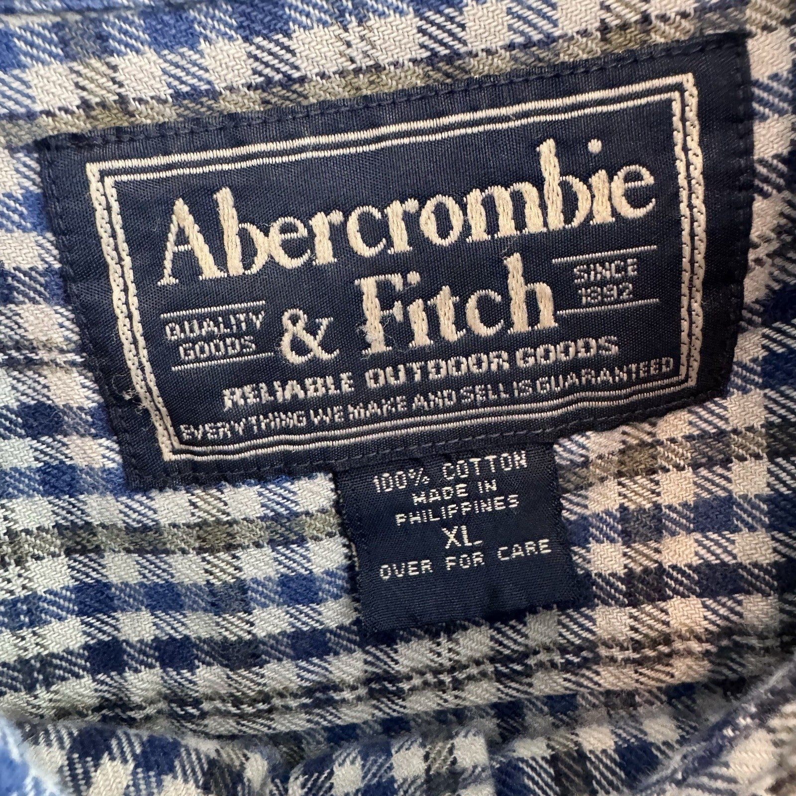 Abercrombie & Fitch XL Plaid Button Up Shirt Blue Beige Cotton Flannel