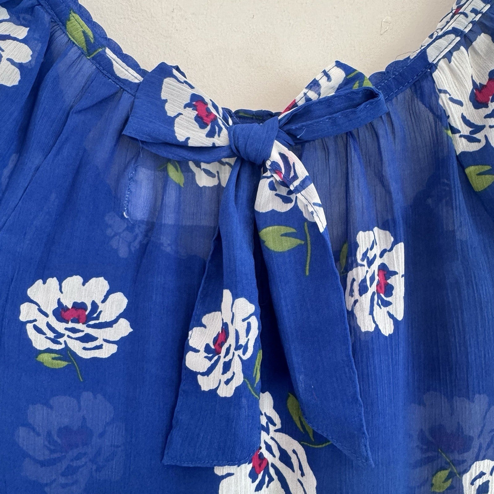 Abercrombie & Fitch Blue Floral Sheer Ruffle Blouse Top Medium Boho