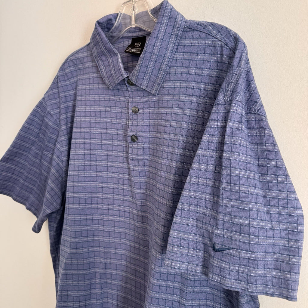 Nike Golf Polo Shirt Mens XL Blue Plaid Check Swoosh Logo 100% Cotton Men’s