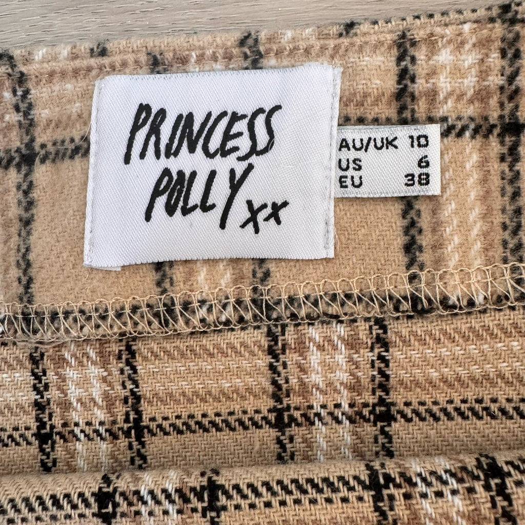 Princess Polly Plaid Mini Skirt XXS Tan Black Preppy Academia Women’s