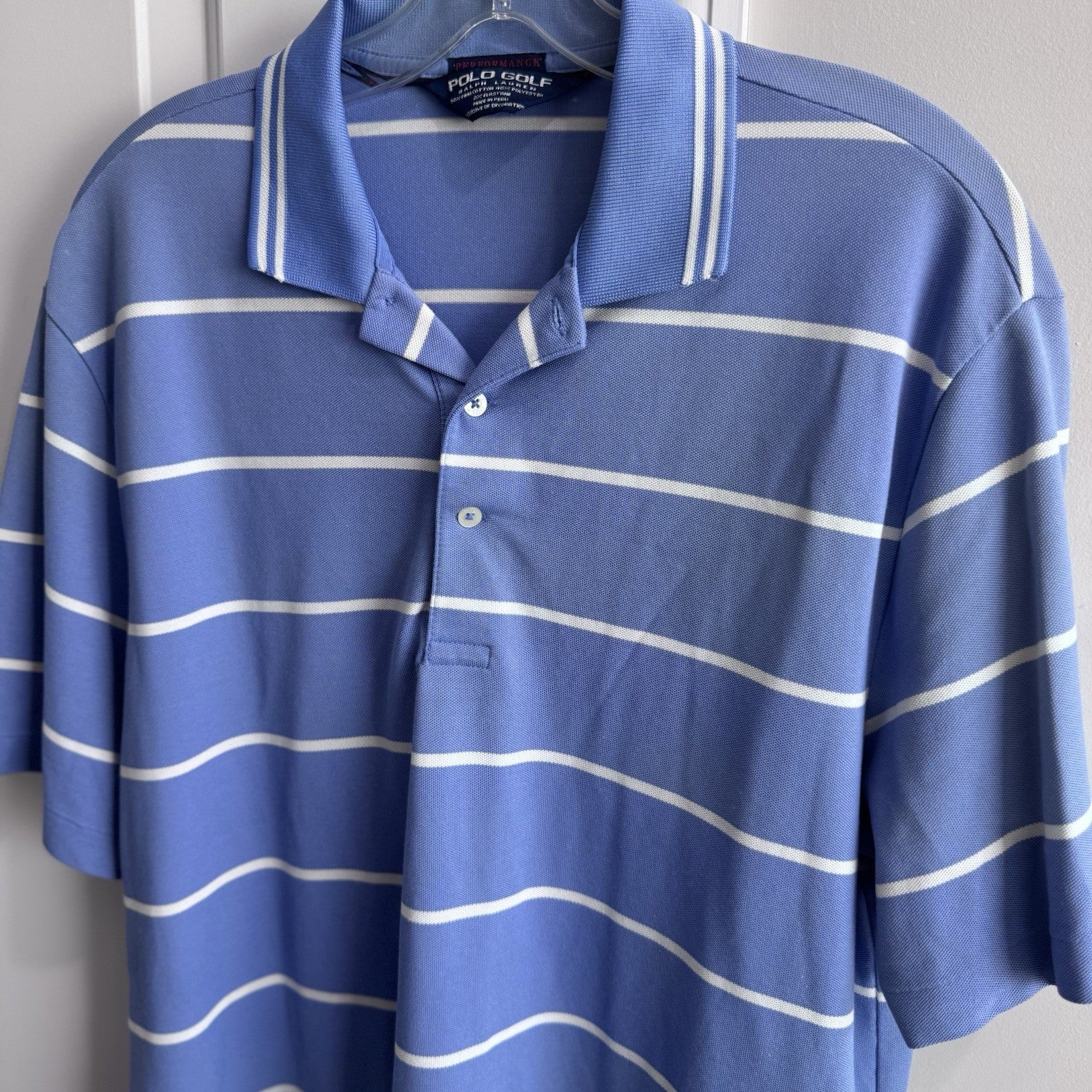 Polo Golf Ralph Lauren Performance Blue White Stripe Polo Shirt Men’s M