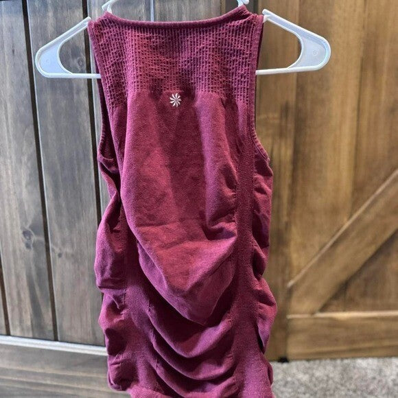 Athleta Ruched Performance Tank Top XS Burgundy Organic Cotton Stretch Activwear