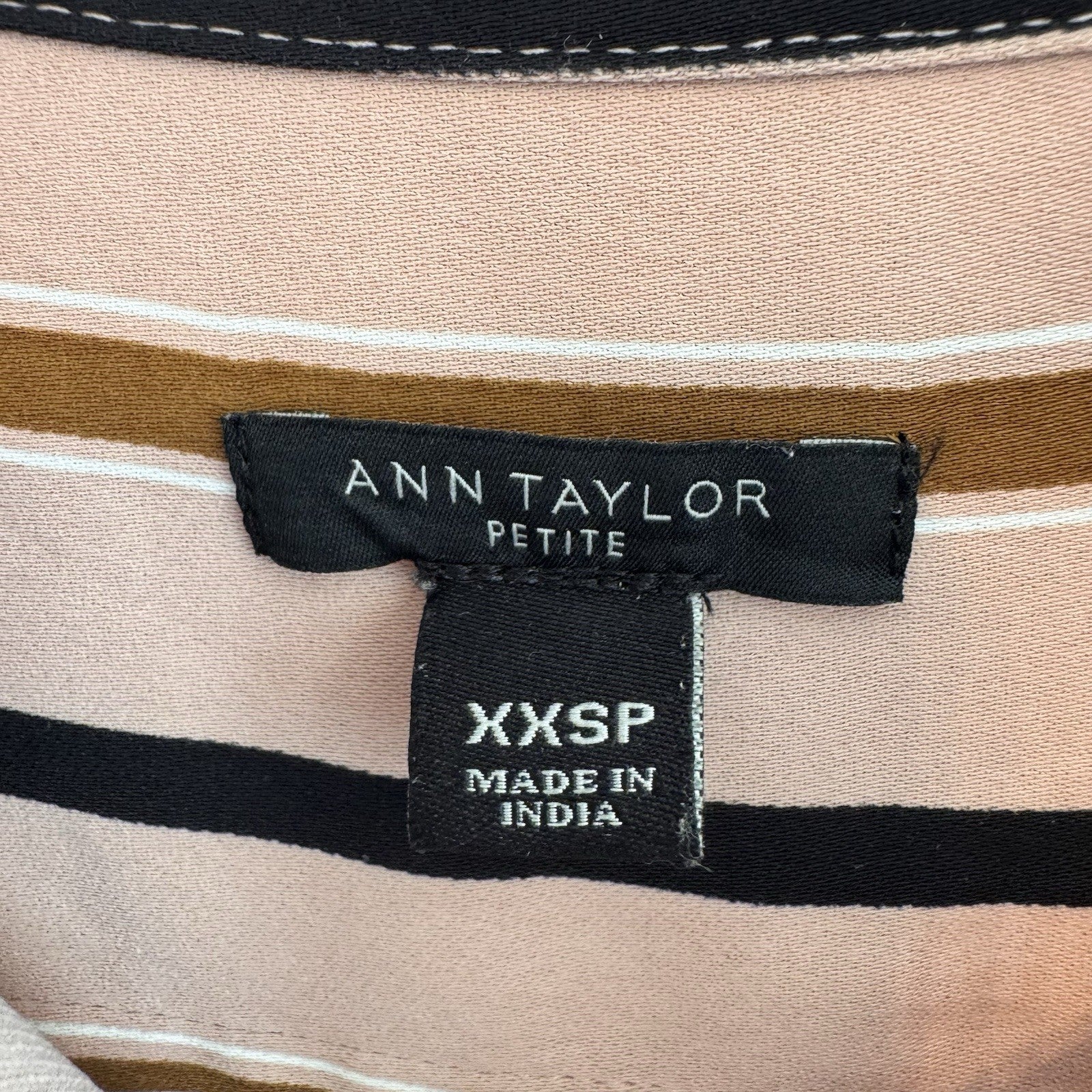 Ann Taylor Petite XXSP Shirtdress Pink Black Brown Striped Long Sleeve Button