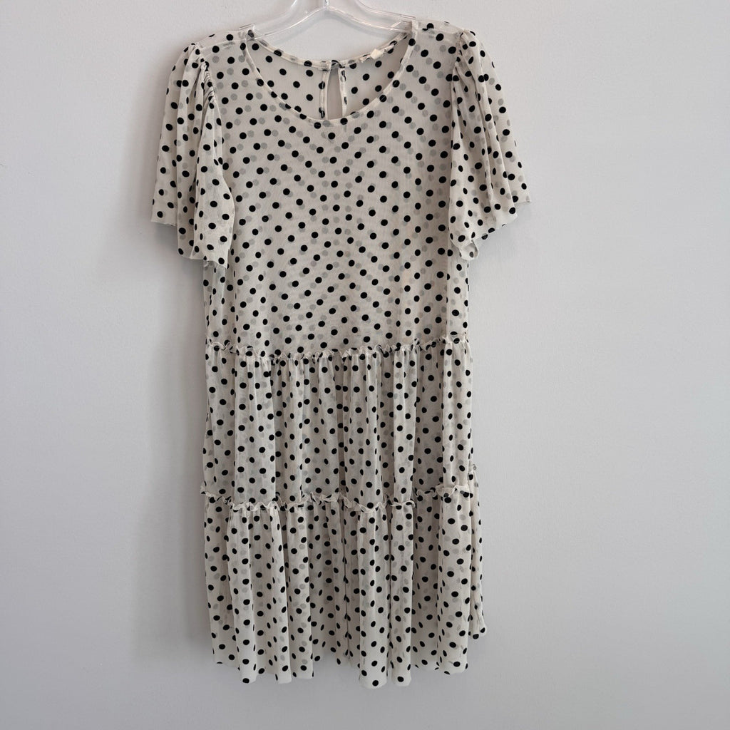 Altar'd State Polka Dot Mesh Tiered Mini Dress Small Tan Black Women’s