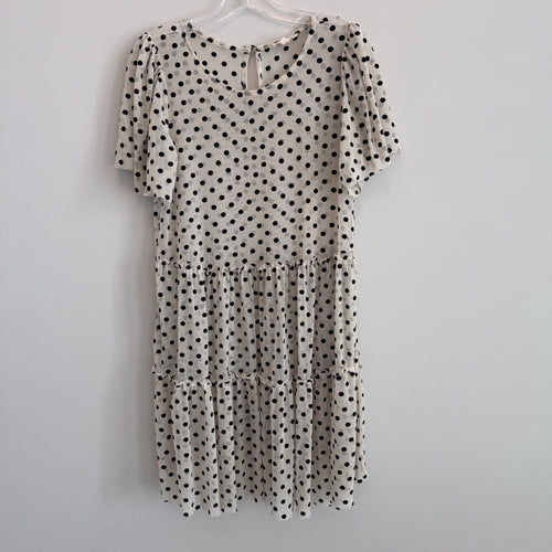 Altar'd State Polka Dot Mesh Tiered Mini Dress Small Tan Black Women’s