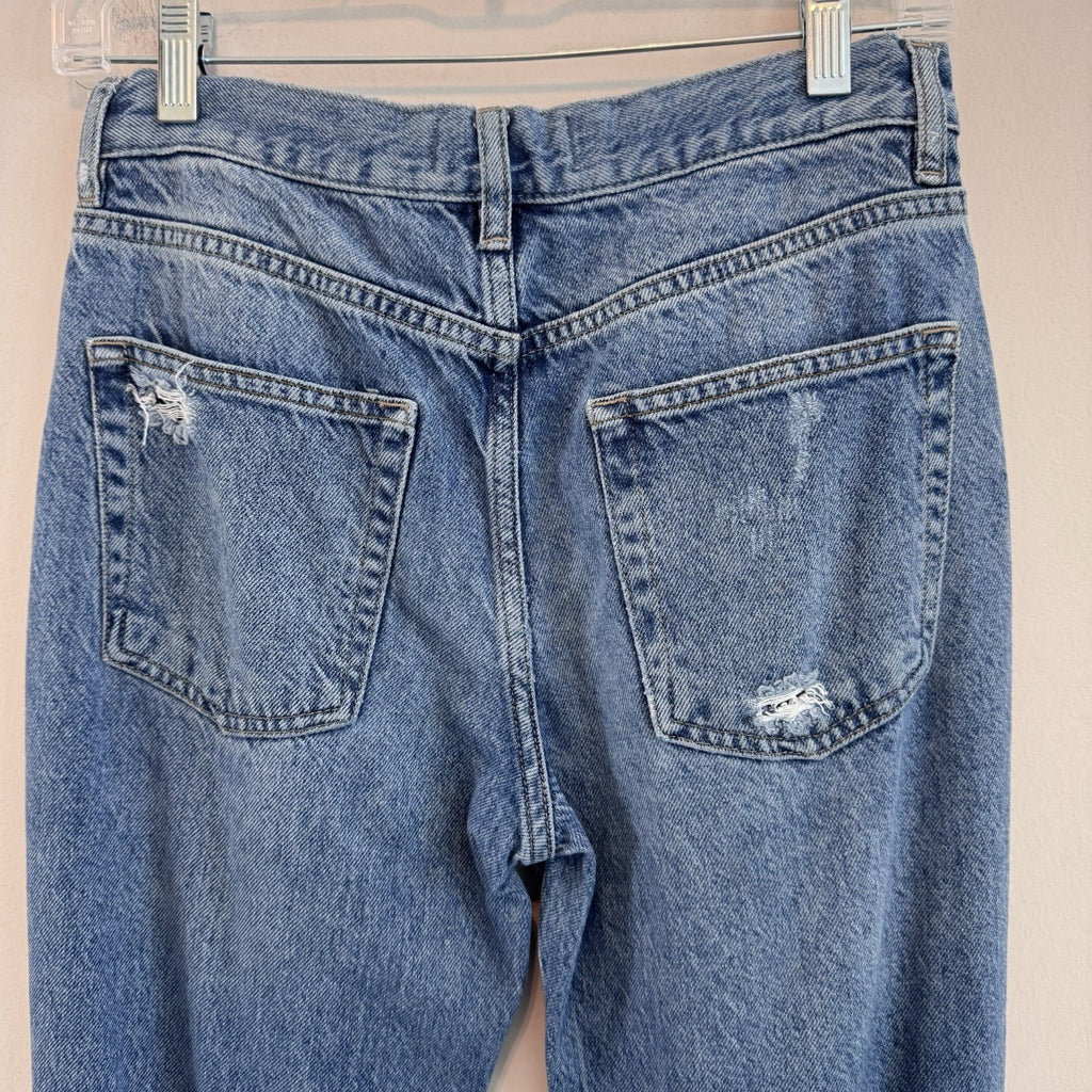 Free People Distressed Mom Jeans Womens 25 Blue Denim High Rise Button Fly Y2K