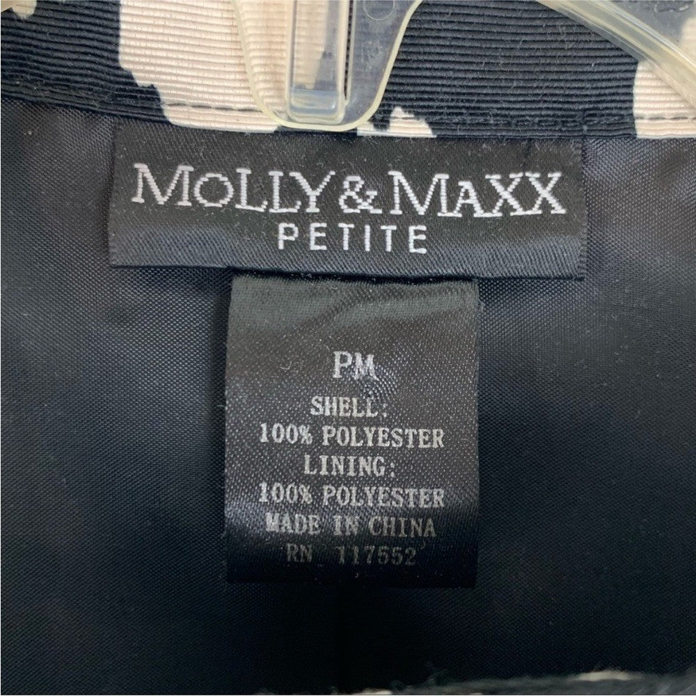 Molly & Maxx Black and White Zip Up Jacket Blazer Size Petite Medium Lined Dots