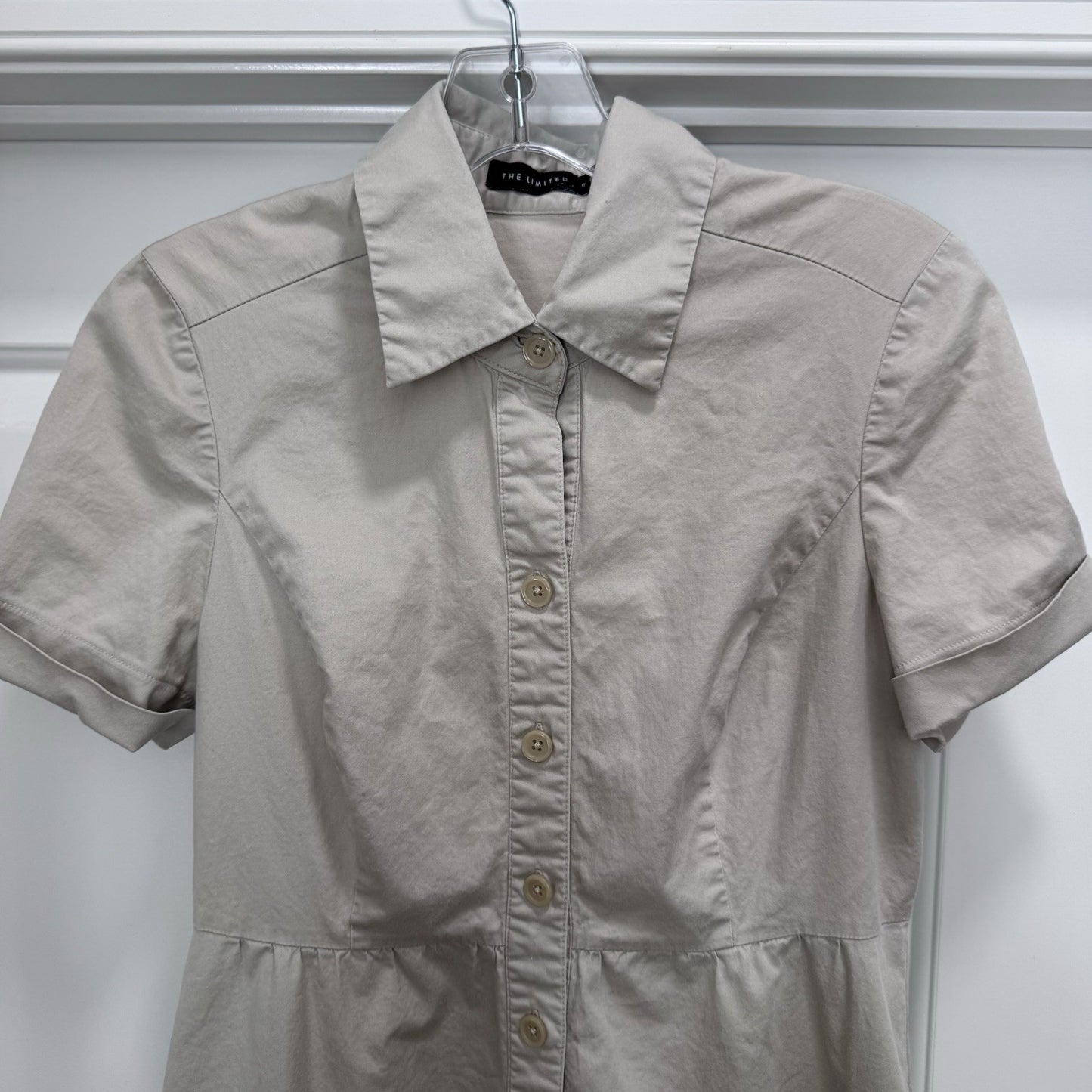 The Limited Women’s Size 8 Button Front Shirt Dress Short Sleeve Taupe Cotton