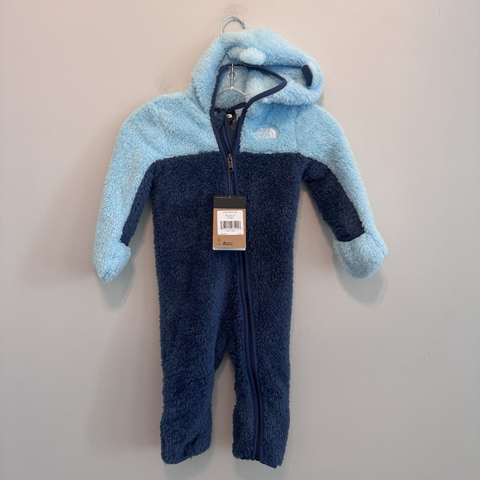 NWT The North Face Baby Bear 1PC Fleece Bunting 12-18M Blue Hooded