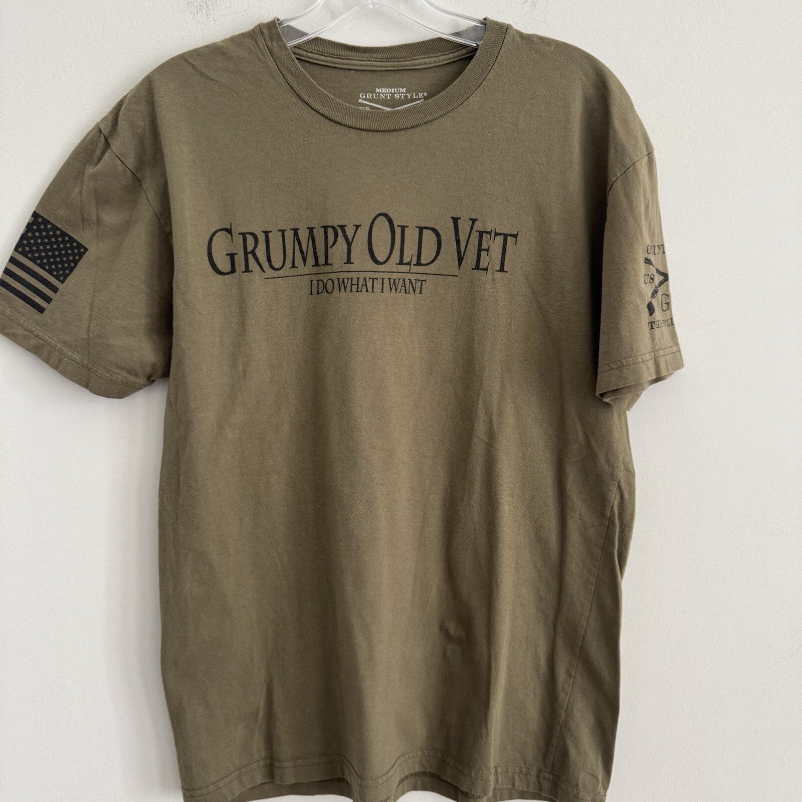 Grunt Style T Shirt Men’s Medium Grumpy Old Vet I Do What I Want Army Green