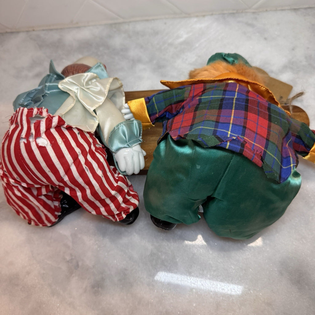 Vintage Porcelain "Shelf Sitter"  Weighted Clown Dolls - Set of 2 - Hand Painted