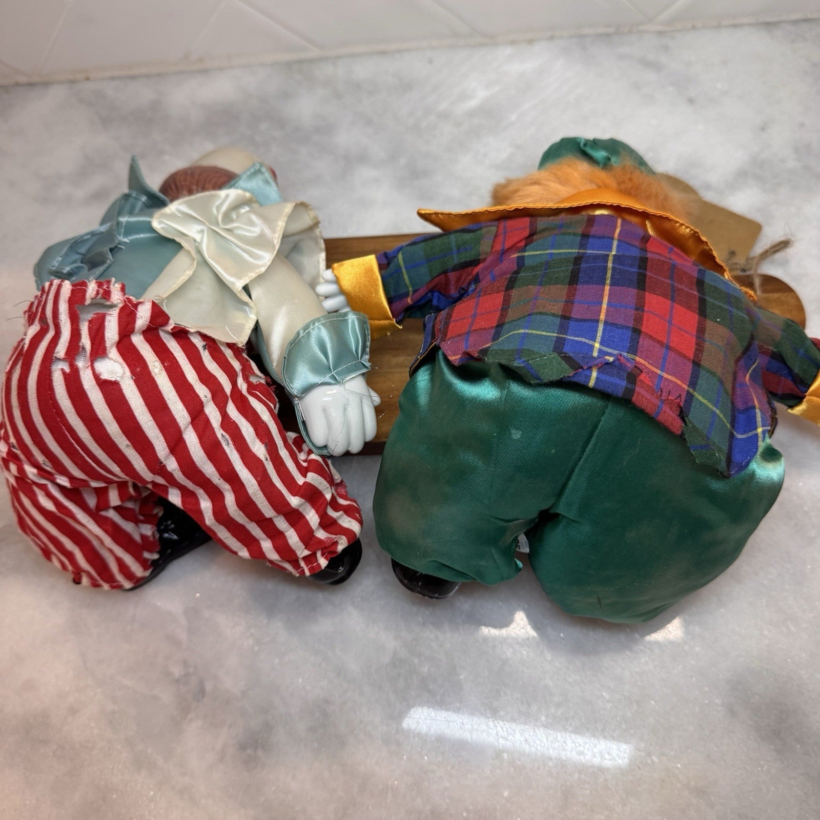 Vintage Porcelain "Shelf Sitter"  Weighted Clown Dolls - Set of 2 - Hand Painted