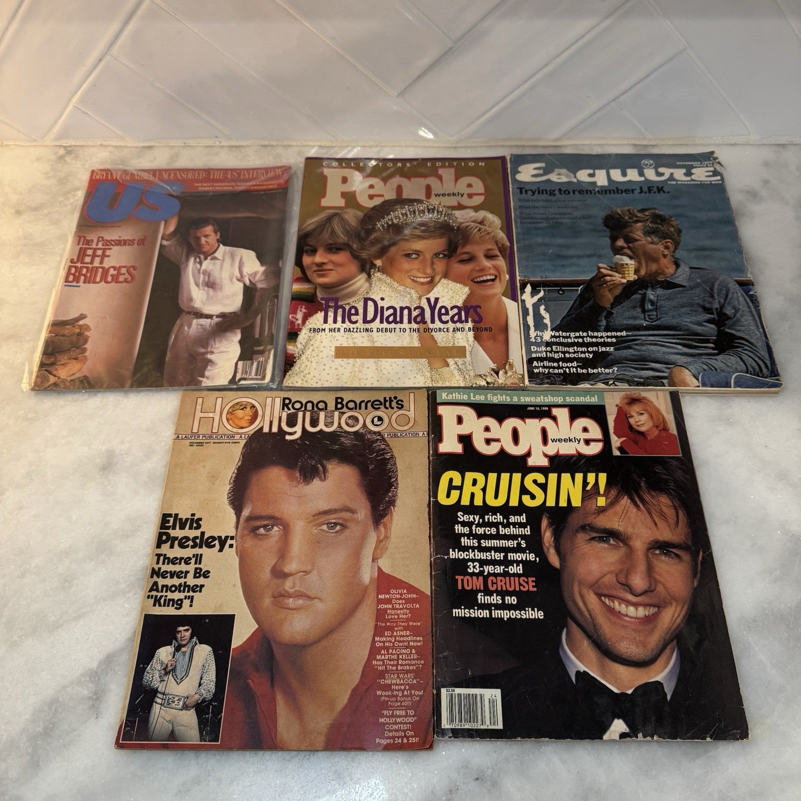Vintage Celebrity Magazine Lot Diana JFK Elvis Tom Cruise Jeff Bridges 5 Mag
