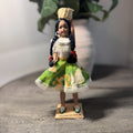 Vintage Venezuela Folk Art Doll Hand Painted 9" Souvenir Basket Wooden Base