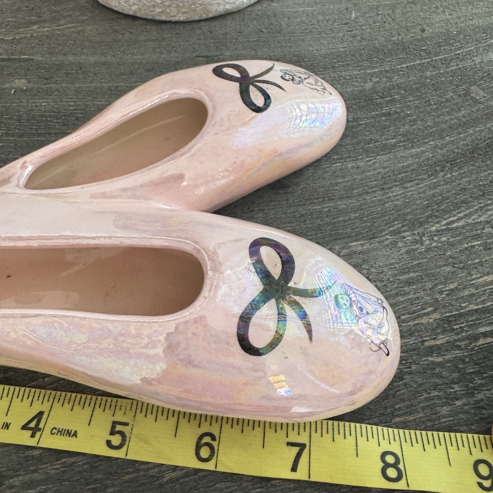 Vintage Iridescent Pink Ballet Slipper Ceramic Dish Pierrot Mime Harlequin Bow