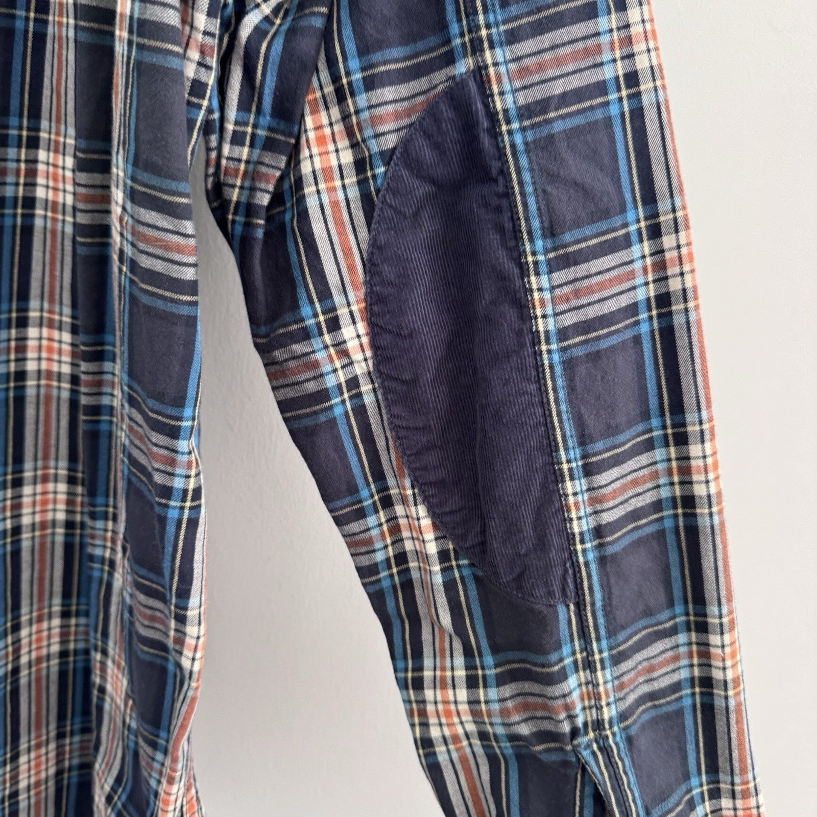 H&M L.O.G.G Mens XL Plaid Flannel Shirt Blue Corduroy Collar