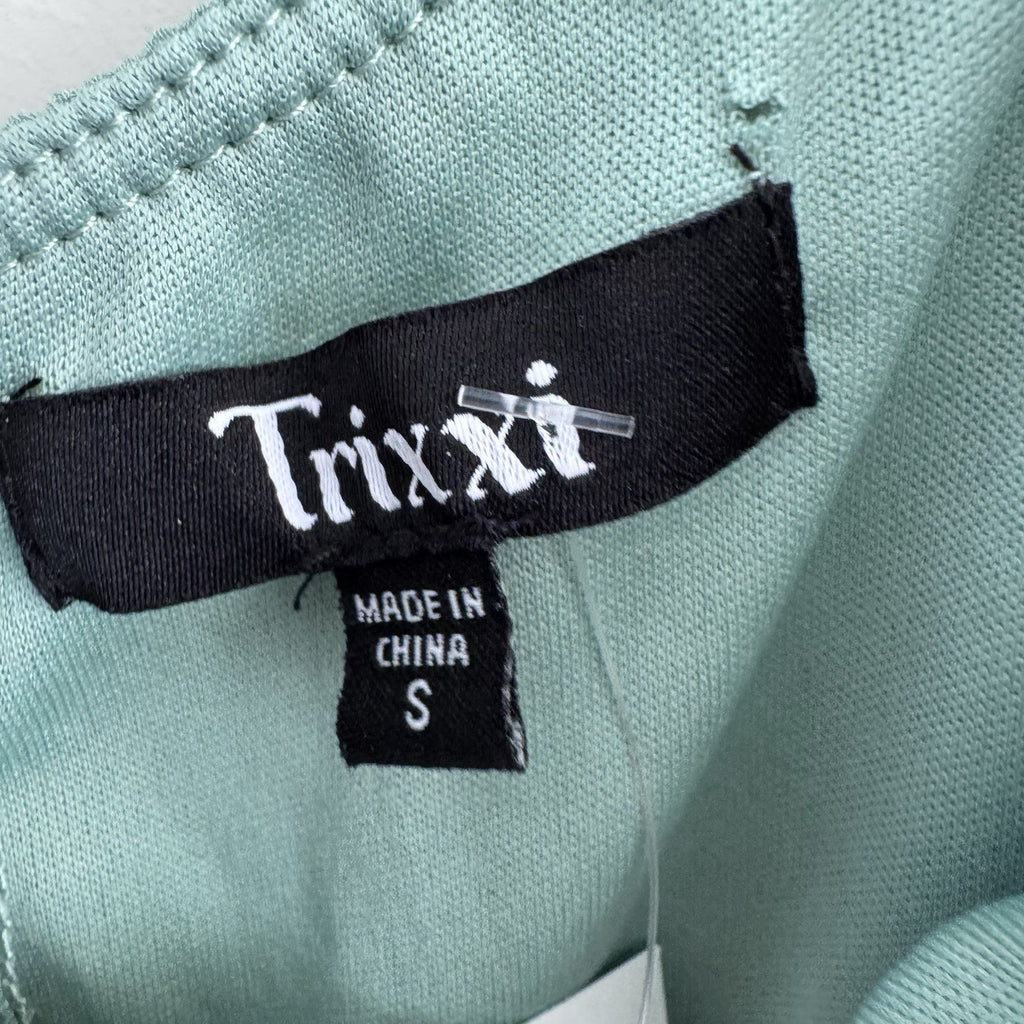 Trixxi Womens S Sage Green Swiss Dot Puff Sleeve Mini Dress NWT