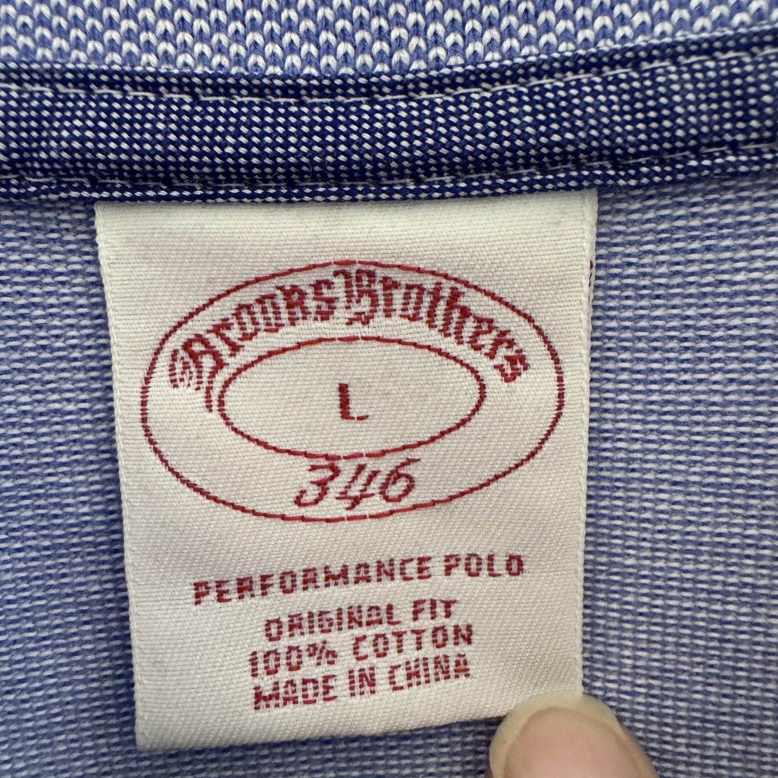 Brooks Brothers 346 Polo Shirt L Blue Cotton Performance Original Fit