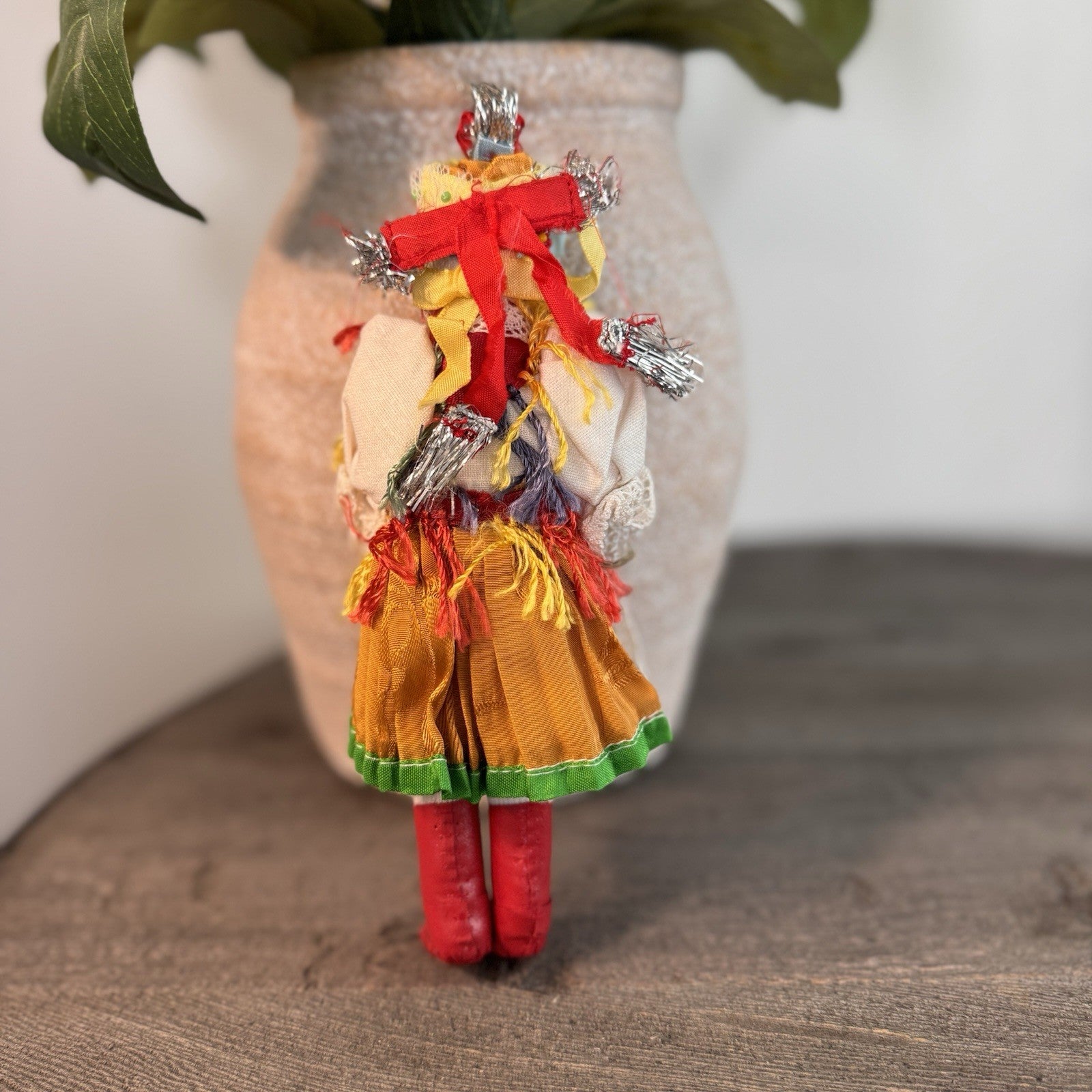 Vintage Eastern European Folk Doll 7" Cloth Costume Red Boots Polish Hungarian