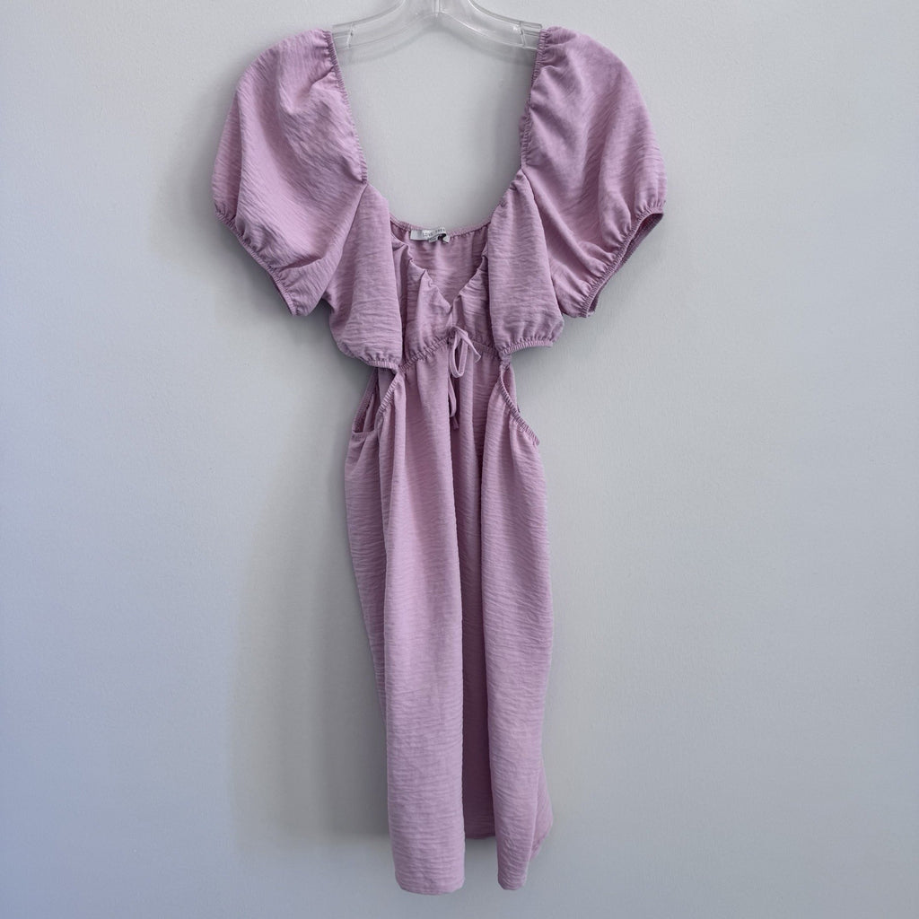Love Tree Pink Cut Out Midi Dress Puff Sleeve Tie Waist Size L
