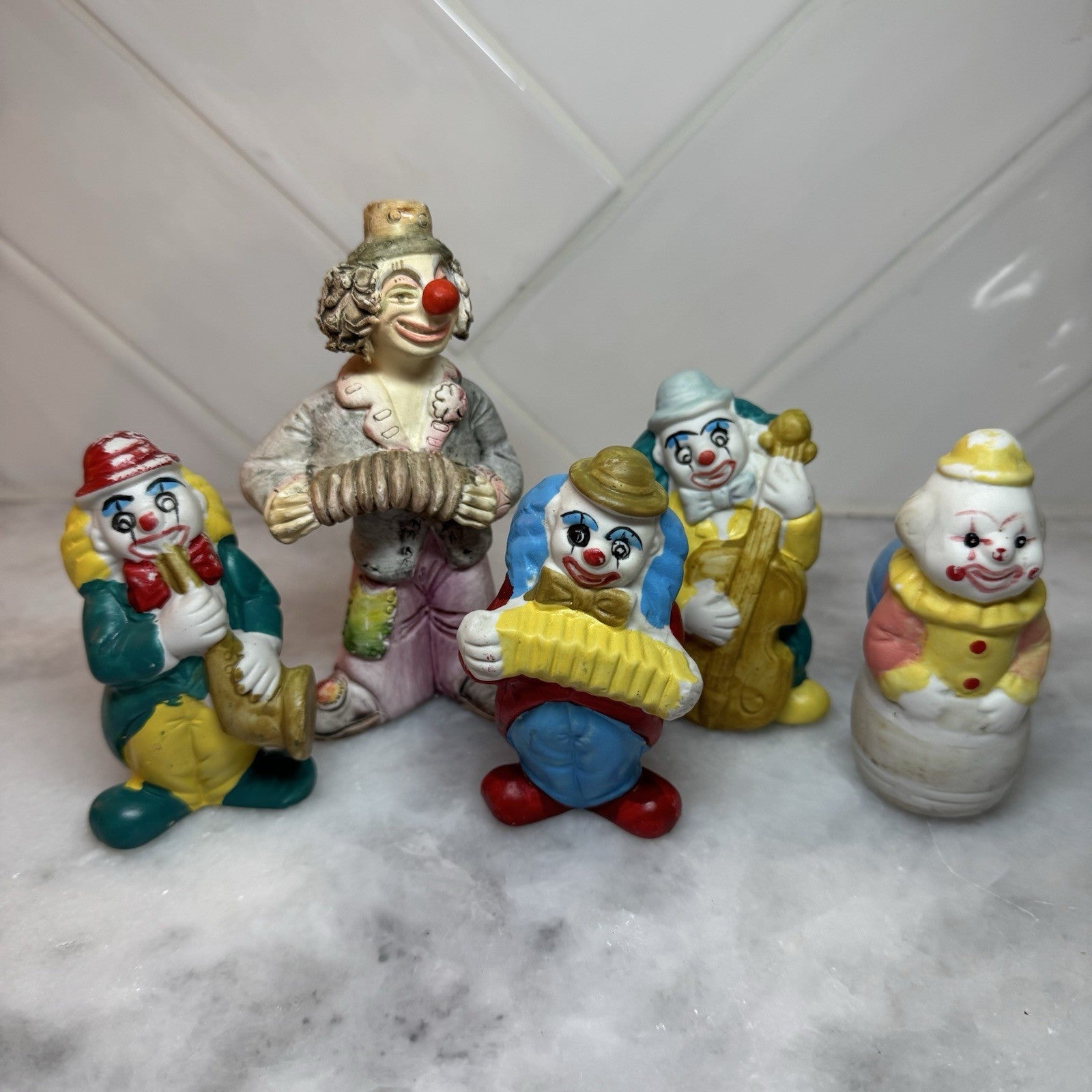 vintage Clown Figurine Lot Porcelain Music Box Circus Band Ceramic Decor