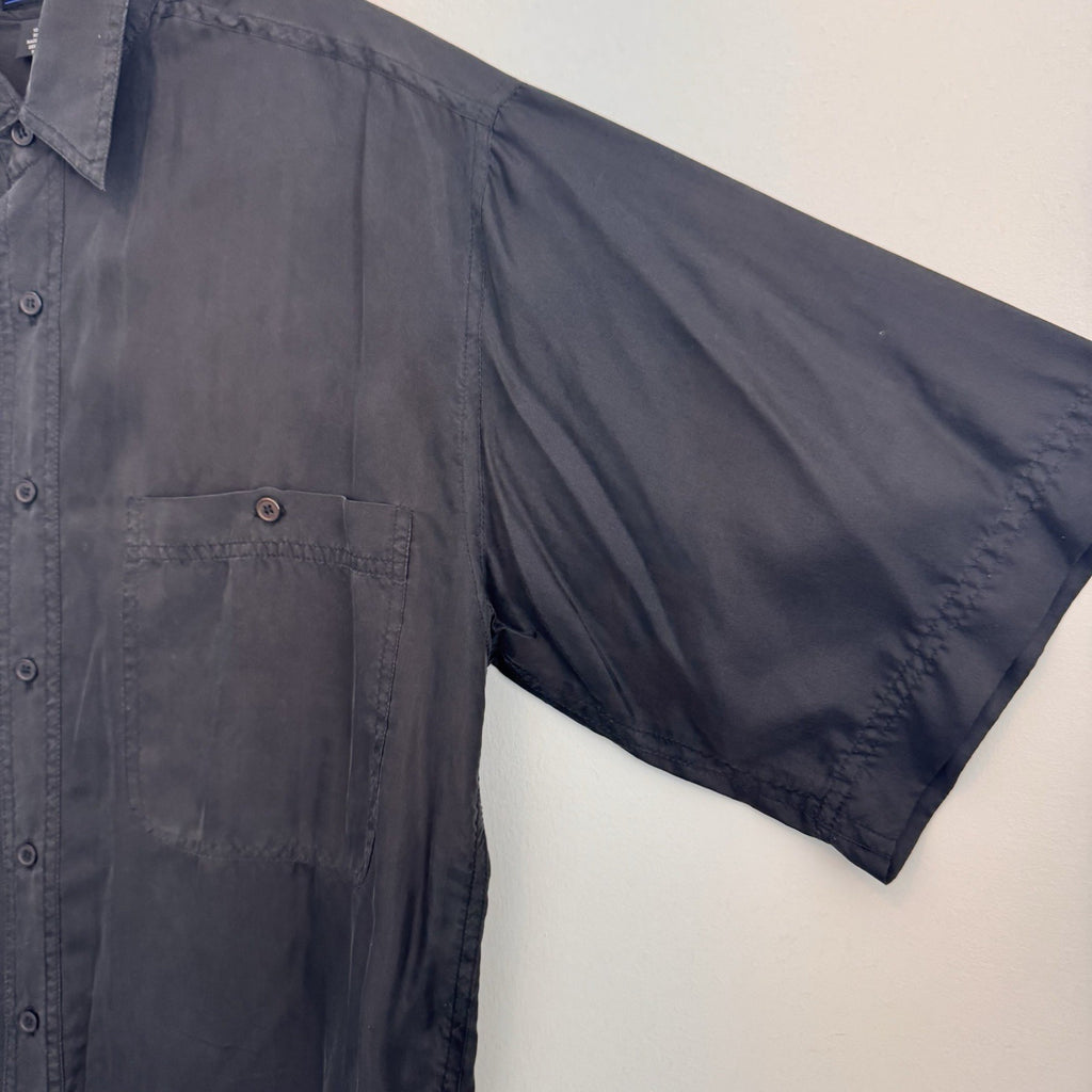 Montage Pour Homme Vintage 100% Silk Shirt Mens Small Black S/S Button Down
