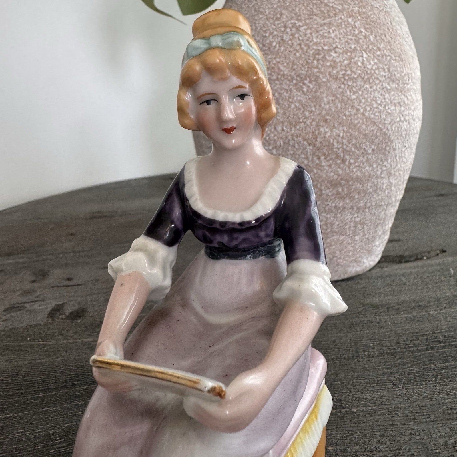 Goldcastle Chikusa Japan Porcelain Figurine Victorian Lady Reading on Bench