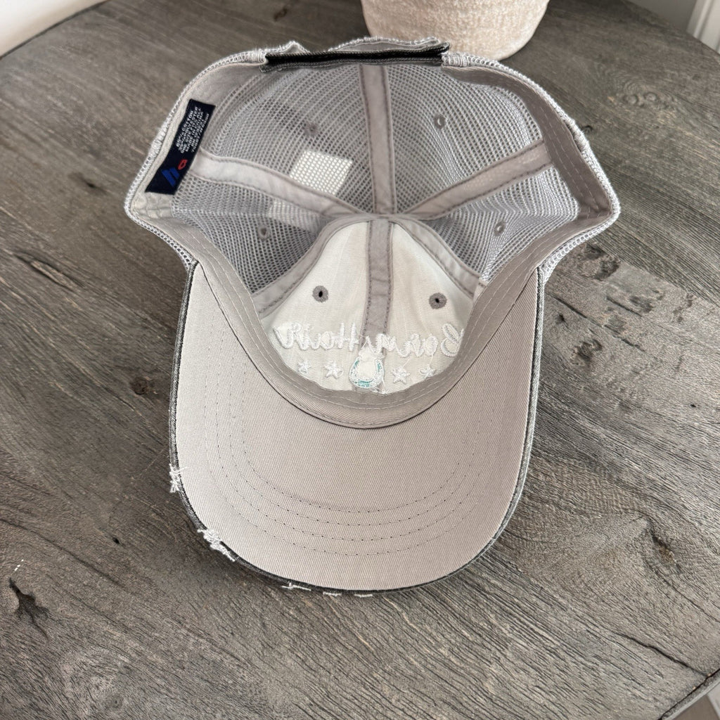Katydid Barn Hair Don’t Care Hat Western Trucker Distressed Gray Mesh Cap Bout