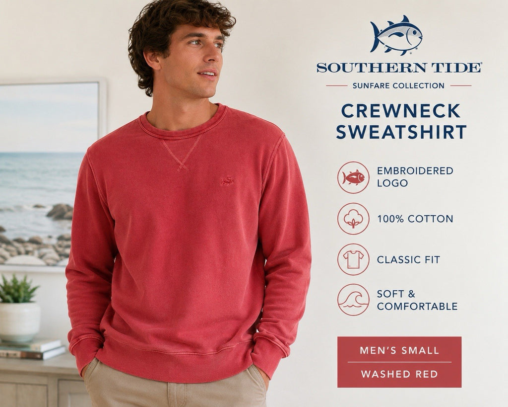 Southern Tide Sunfare Collection Sweatshirt Mens Small Red Crewneck Pullover