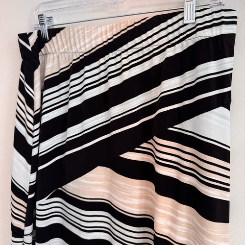 Chico’s Womens Striped Asymmetrical Long Skirt Size 2 Black Pink White