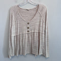 Peach Love California Blush Beige Babydoll Top Small Boho Long Sleeve USA