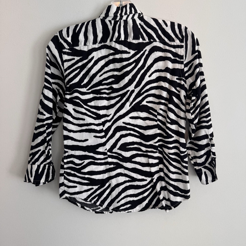 Lauren Ralph Lauren Petite P Zebra Print Button Down Shirt Cotton Safari Women’s