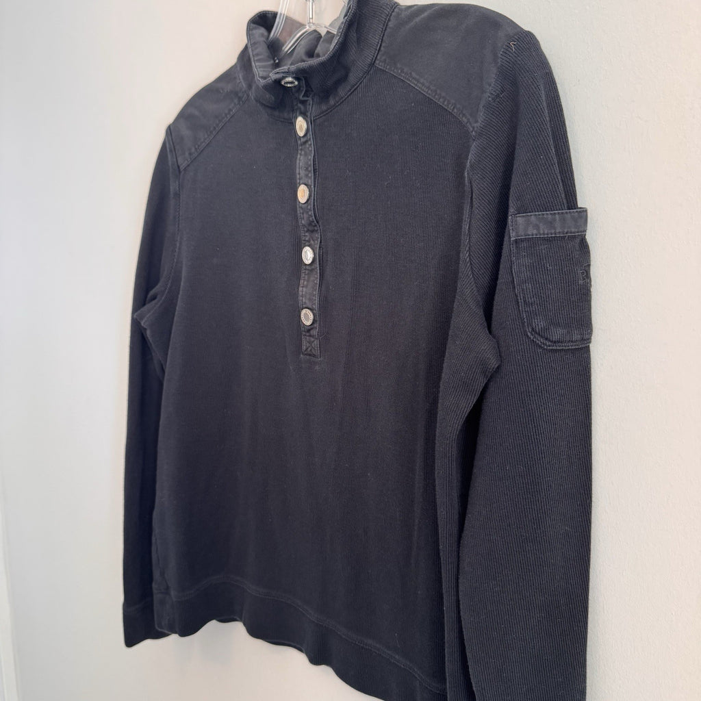 Lauren Ralph Lauren Ribbed Henley Sweater L Black RLL Logo Snap Top  Women’s 