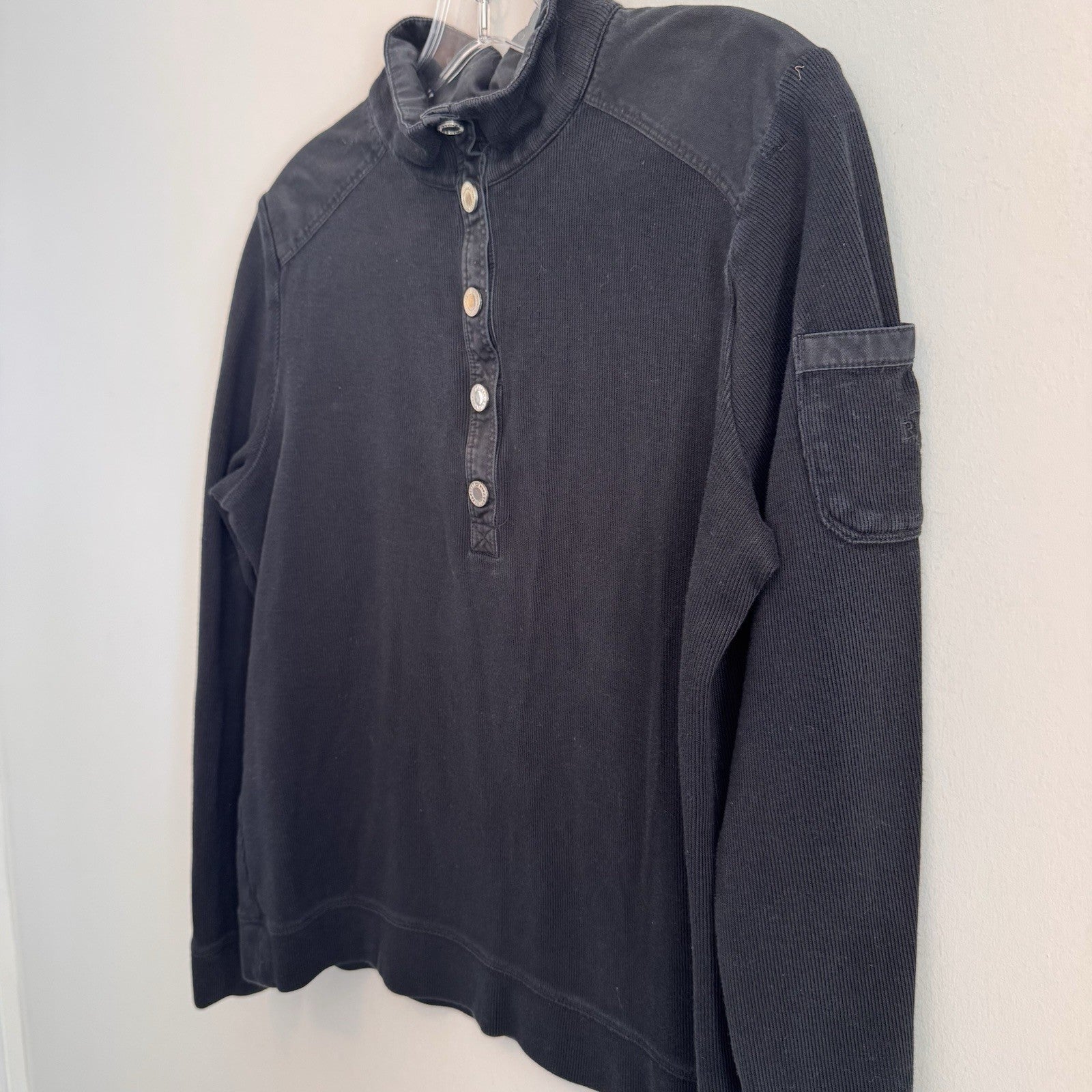 Lauren Ralph Lauren Ribbed Henley Sweater L Black RLL Logo Snap Top  Women’s 