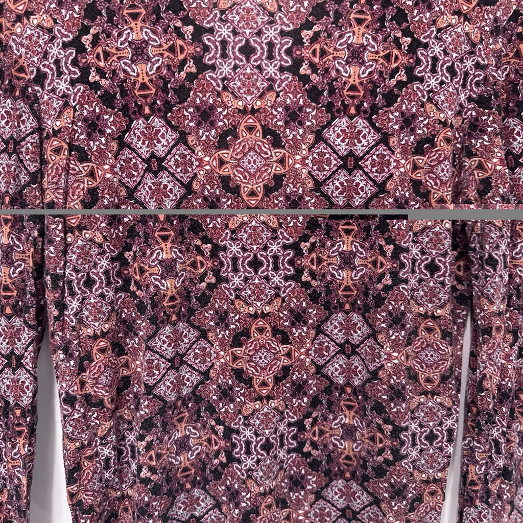 Wet Seal Y2K Print Long Sleeve Mock Neck Top XL Boho Retro Pattern Cutout Back