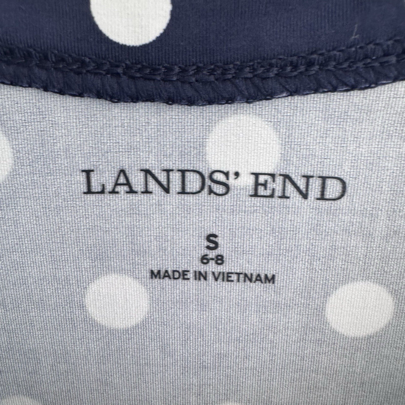Lands End Dress Womens Sz Small Blue White Polka Dot Pullover 3/4 Sleeve Casual