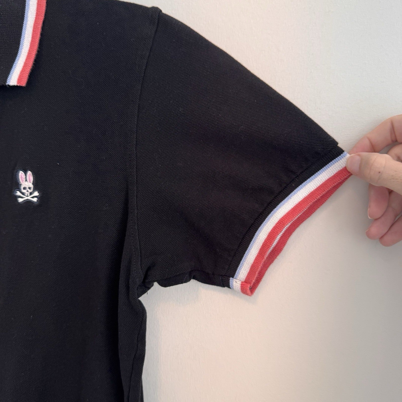 Psycho Bunny Polo Shirt Black Pima Cotton Skull Bunny Logo Mens 4 Men’s