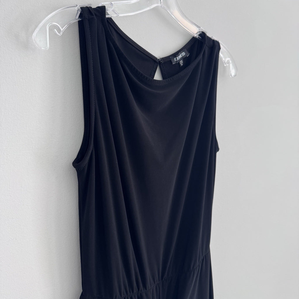Express Women M Navy Sleeveless Jumpsuit Wide Leg Stretch Made USA