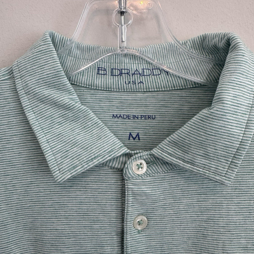 B. Draddy Men Medium Pima Cotton Polo Green Striped A 1912 Logo Made In Peru