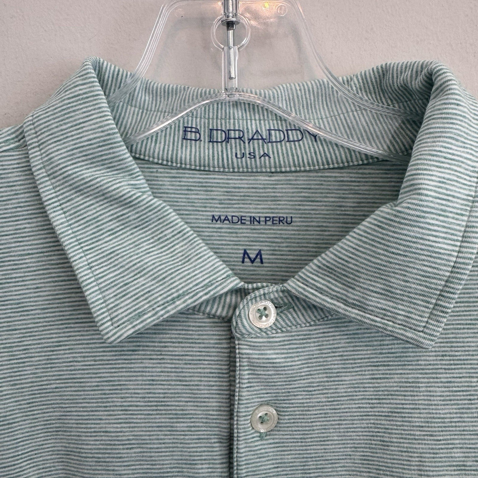 B. Draddy Men Medium Pima Cotton Polo Green Striped A 1912 Logo Made In Peru