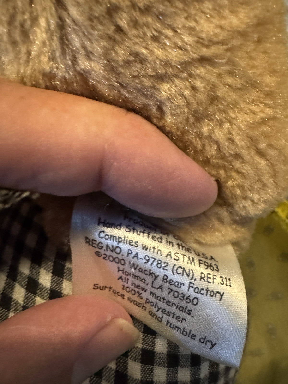 Vintage Rare Wacky Bear Factory Brown Bear In Dress Stuffed Plush 2000