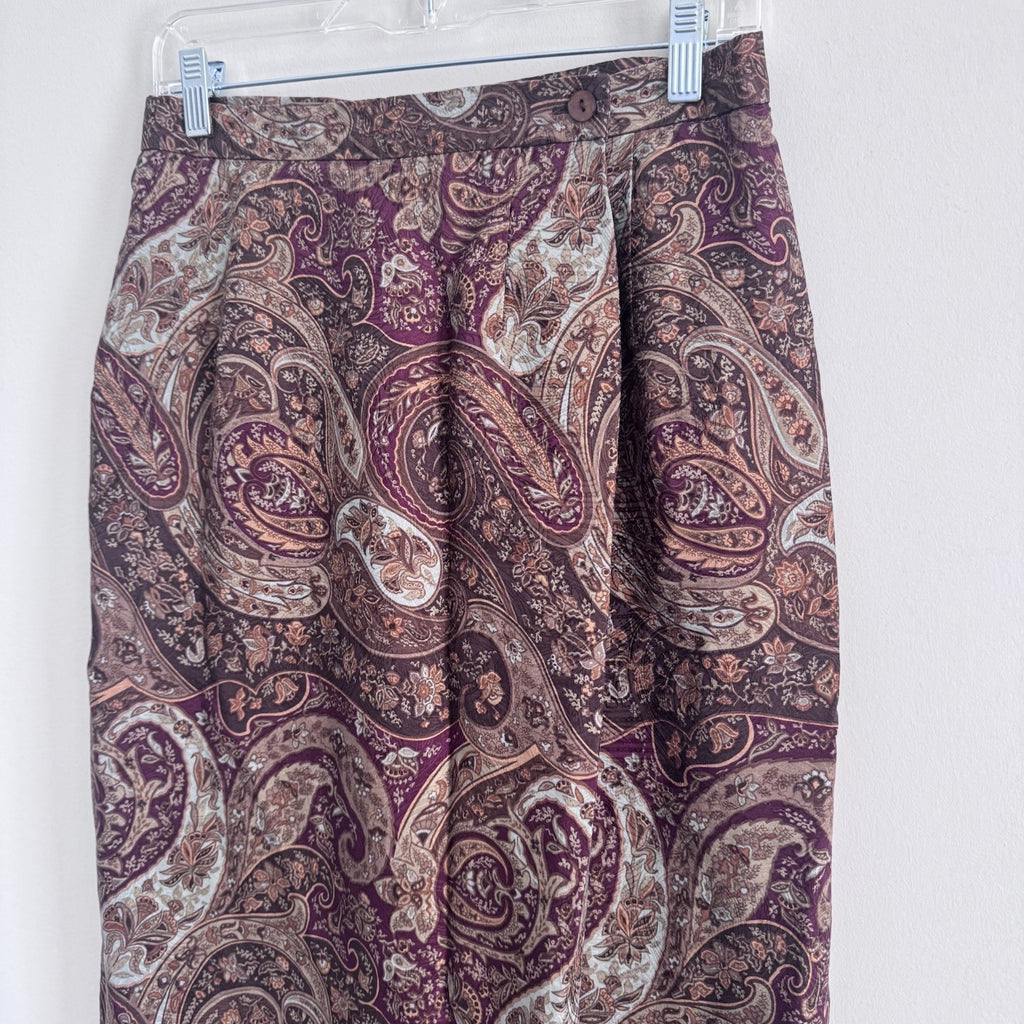 Talbots Y2K Silk Midi Skirt 8 Paisley Burgundy Lined Vintage