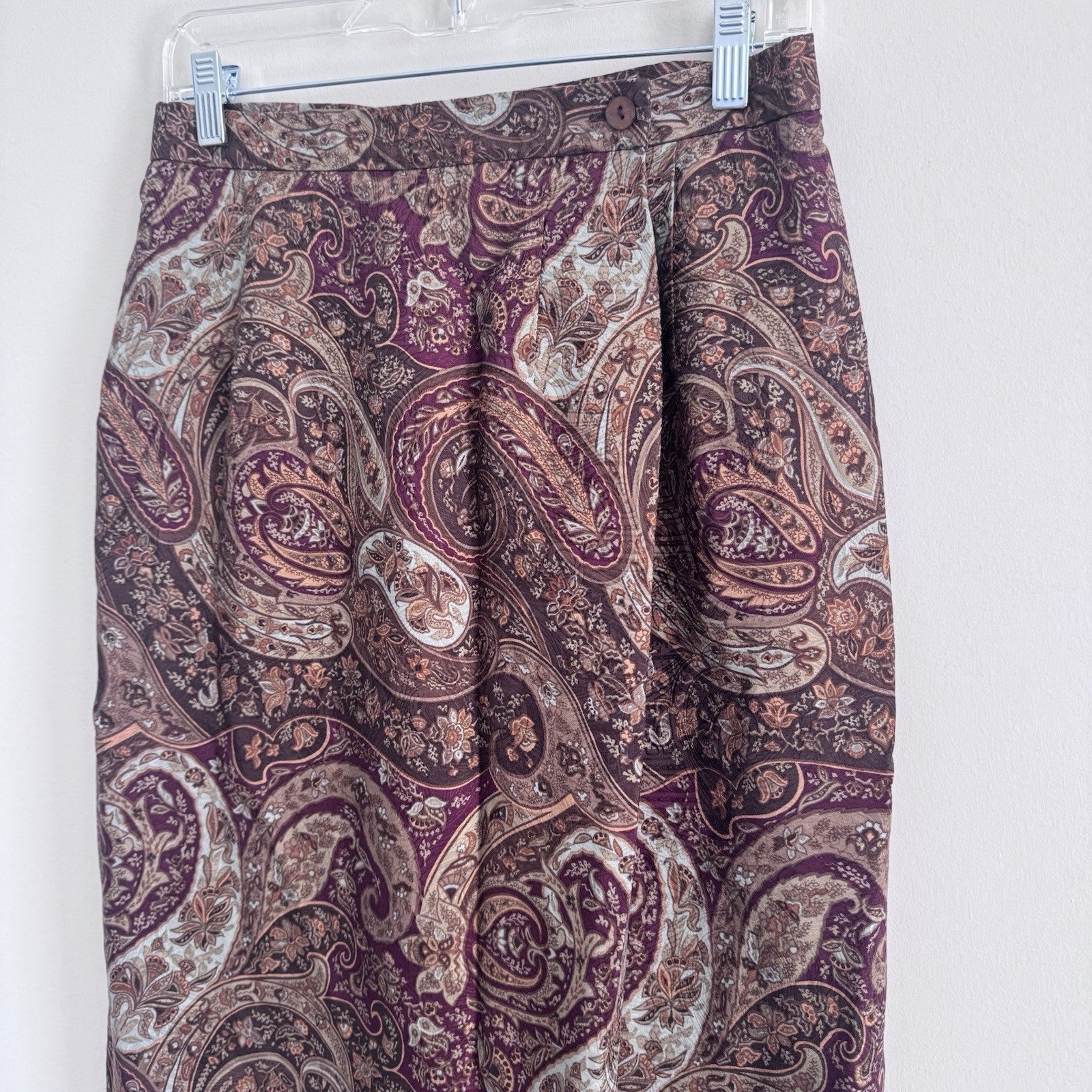 Talbots Y2K Silk Midi Skirt 8 Paisley Burgundy Lined Vintage