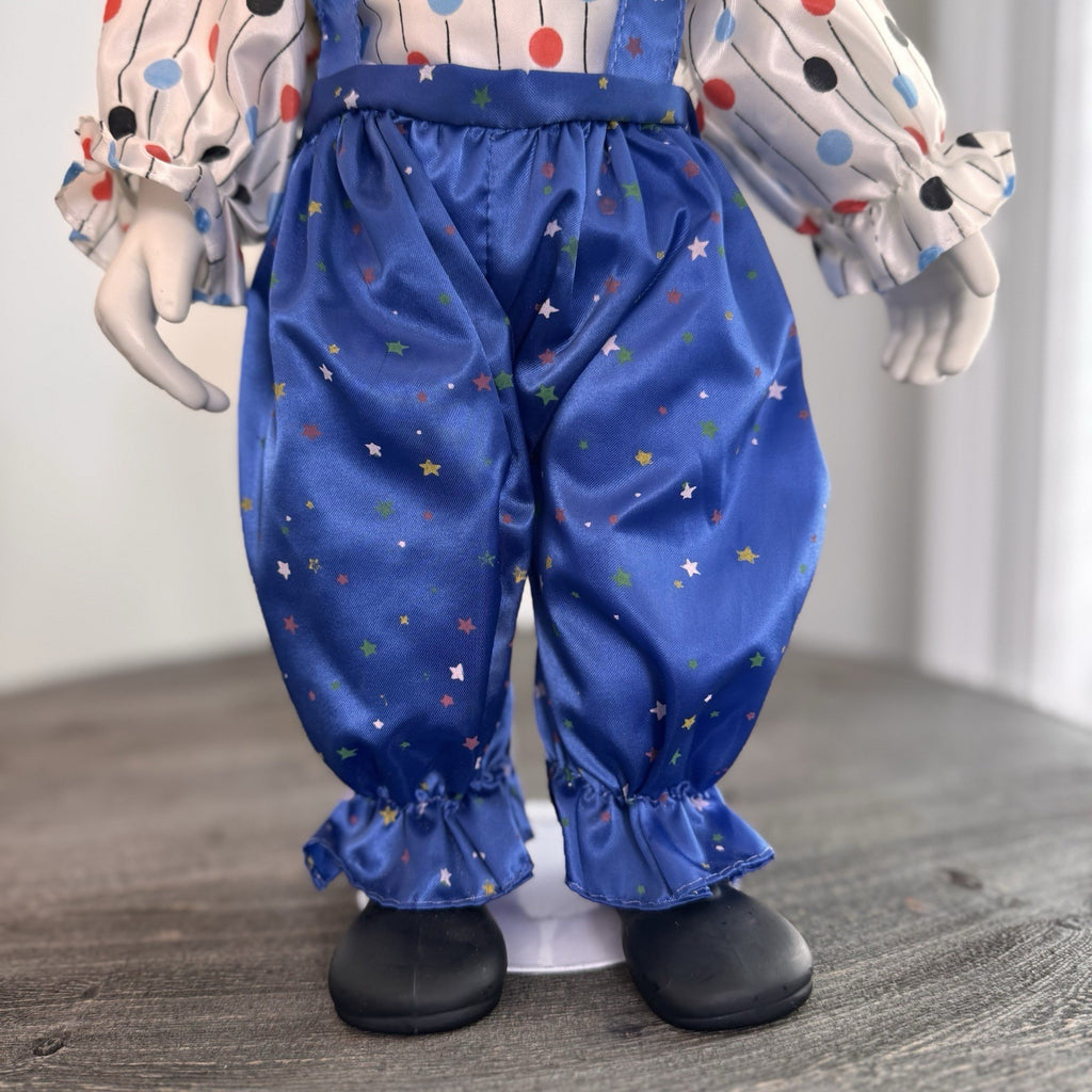 Vintage Circus Parade Porcelain Clown Doll 16" Red Hair Hand Painted Bisque Tag
