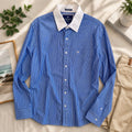 American Eagle XL Blue Stripe Button Up Shirt White Collar Vintage Fit