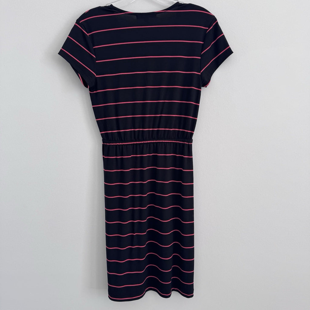 Women’s Banana Republic Petite Black Pink Stripe Wrap Dress PS