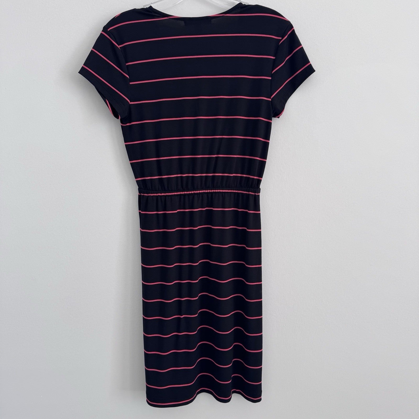 Women’s Banana Republic Petite Black Pink Stripe Wrap Dress PS